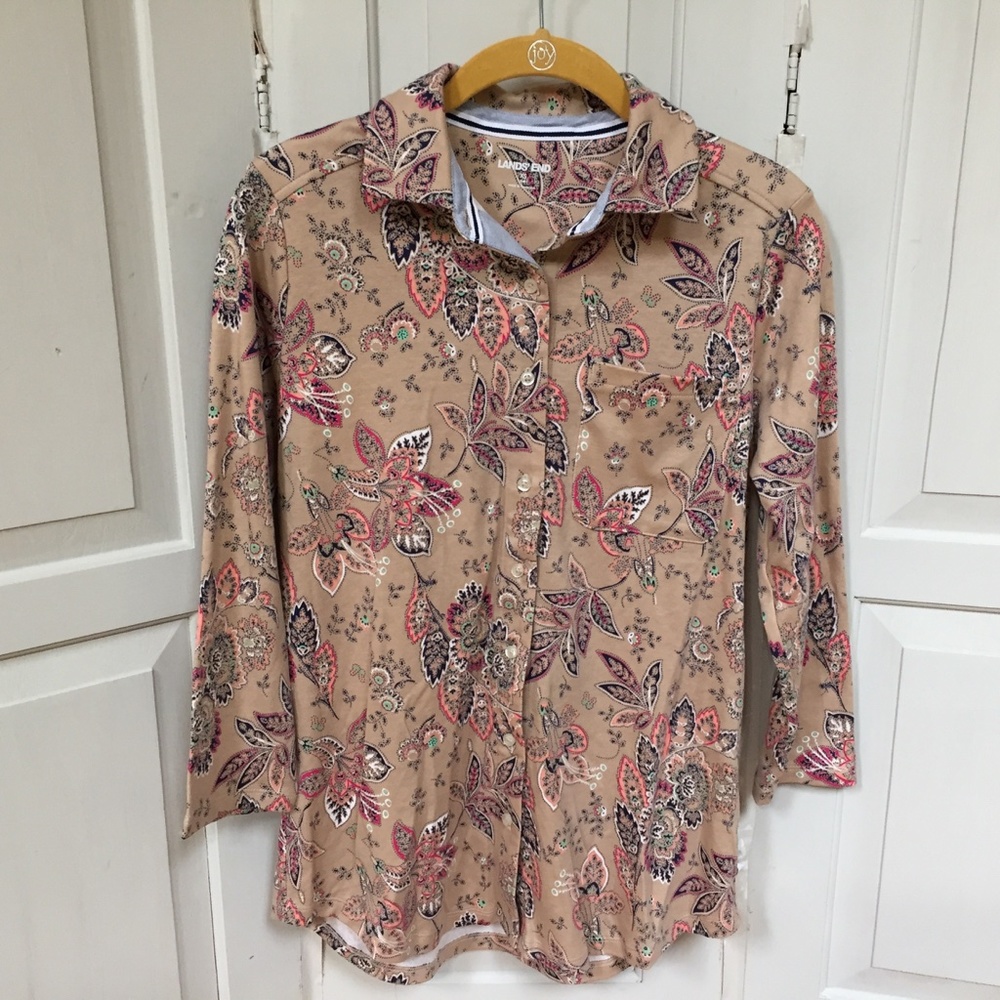 ❤️ Lands' End Tan Leafy Paisley Button Down Cotton Shirt